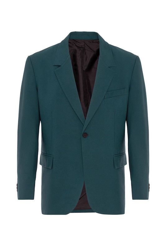 Giacca slim fit verde con chiusura a bottone singolo da uomo - Wessi