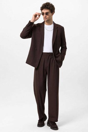 Men's Brown Single-Button Double-Breasted  Blazer - Wessi