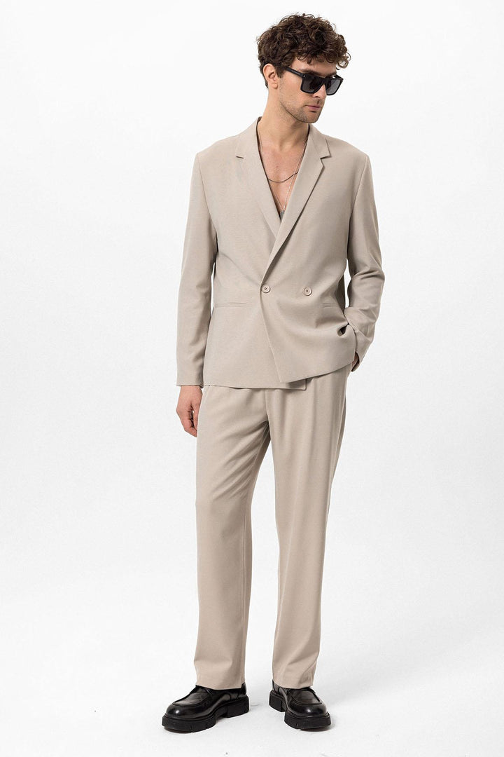 Men's Stone Single-Button Double-Breasted  Blazer - Wessi