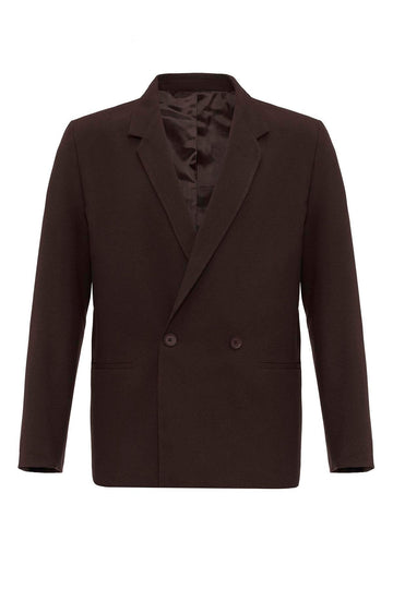 Men's Brown Single-Button Double-Breasted  Blazer - Wessi