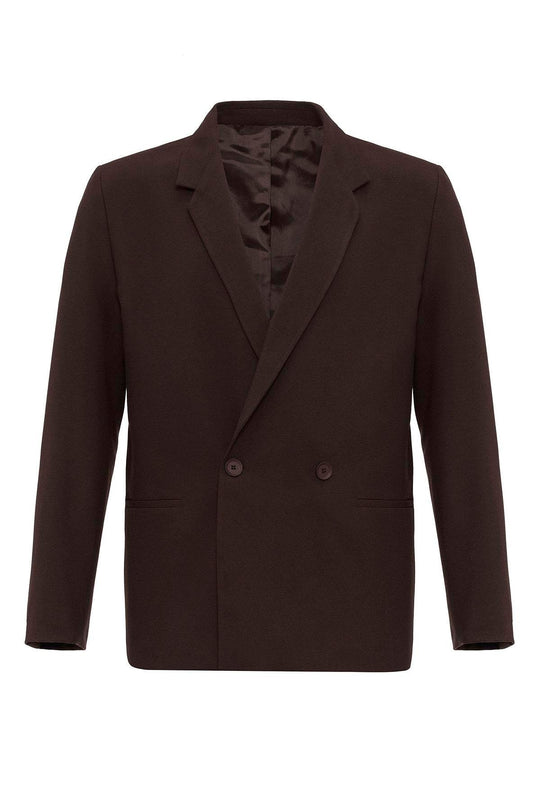 Men's Brown Single-Button Double-Breasted  Blazer - Wessi