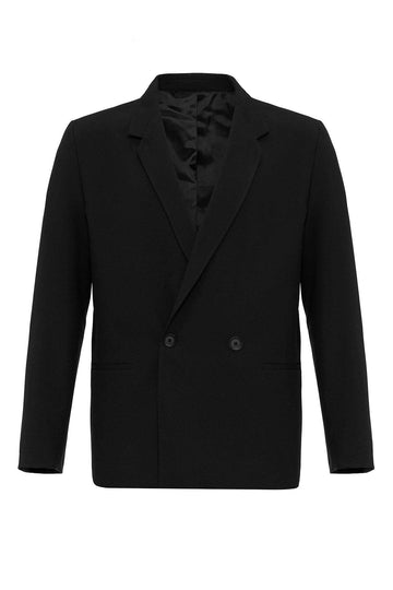 Men's Black Single-Button Double-Breasted  Blazer - Wessi