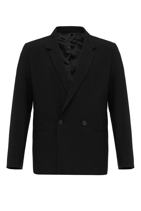 Men's Black Single-Button Double-Breasted  Blazer - Wessi