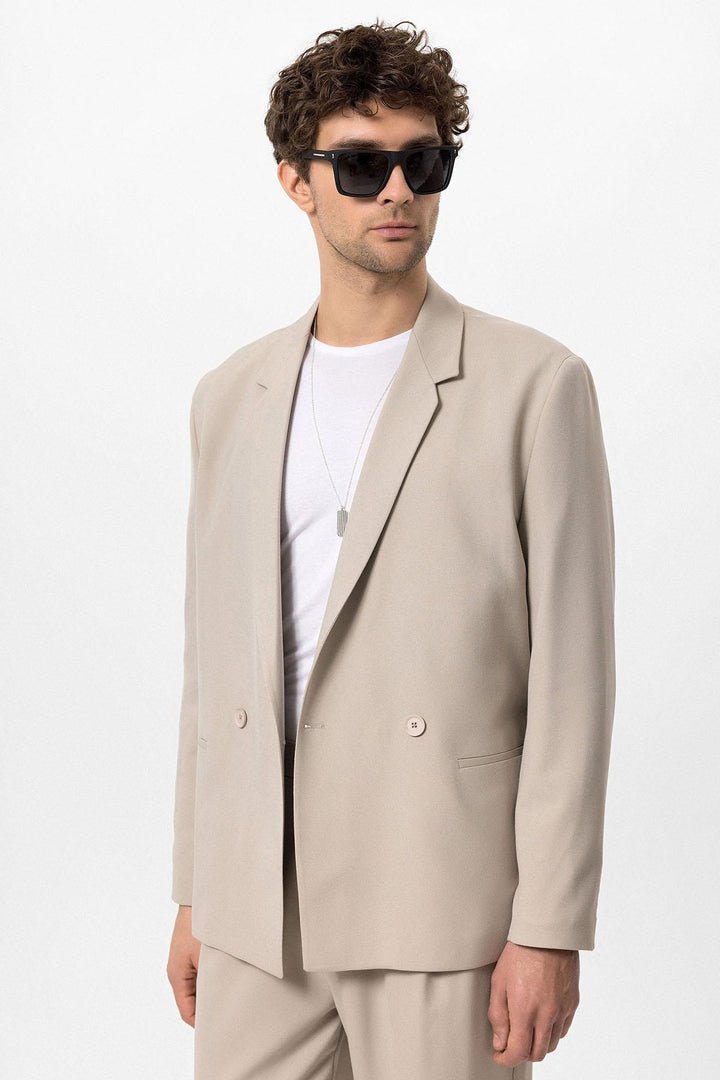 Men's Stone Single-Button Double-Breasted  Blazer - Wessi