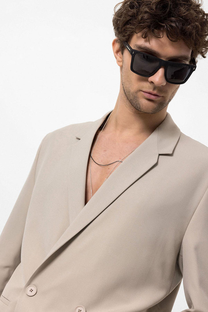 Men's Stone Single-Button Double-Breasted  Blazer - Wessi
