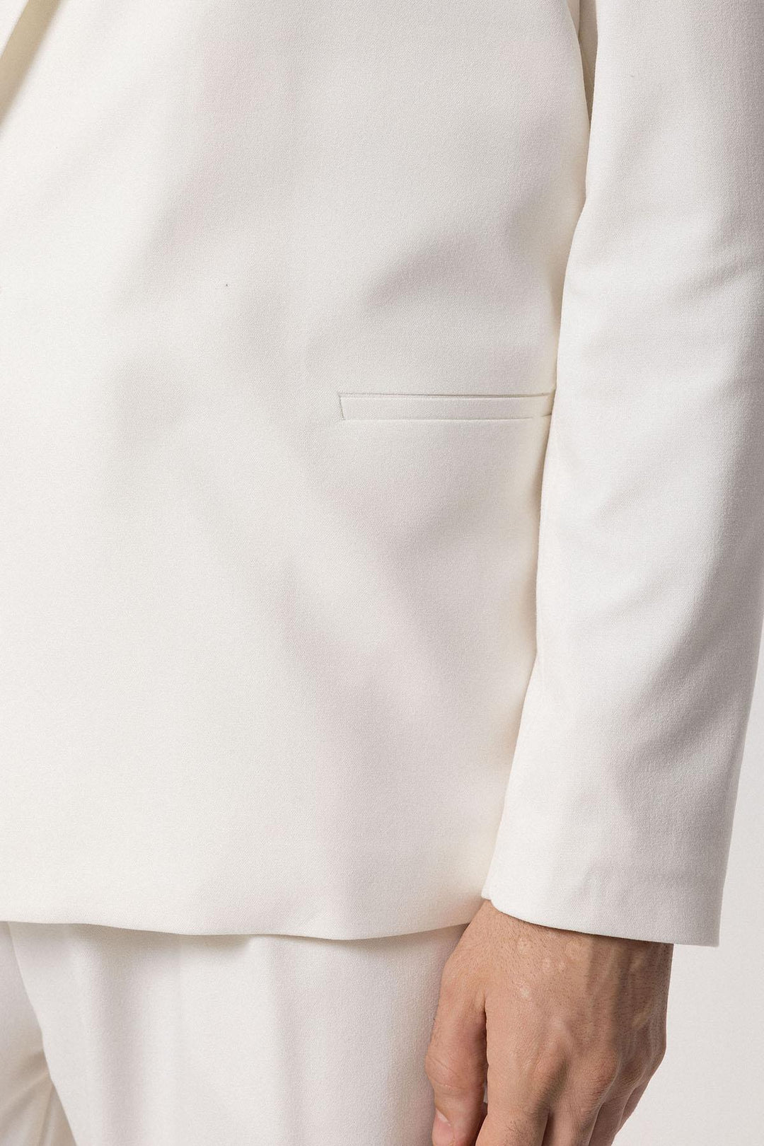 Men's Ecru Single-Button Double-Breasted  Blazer - Wessi