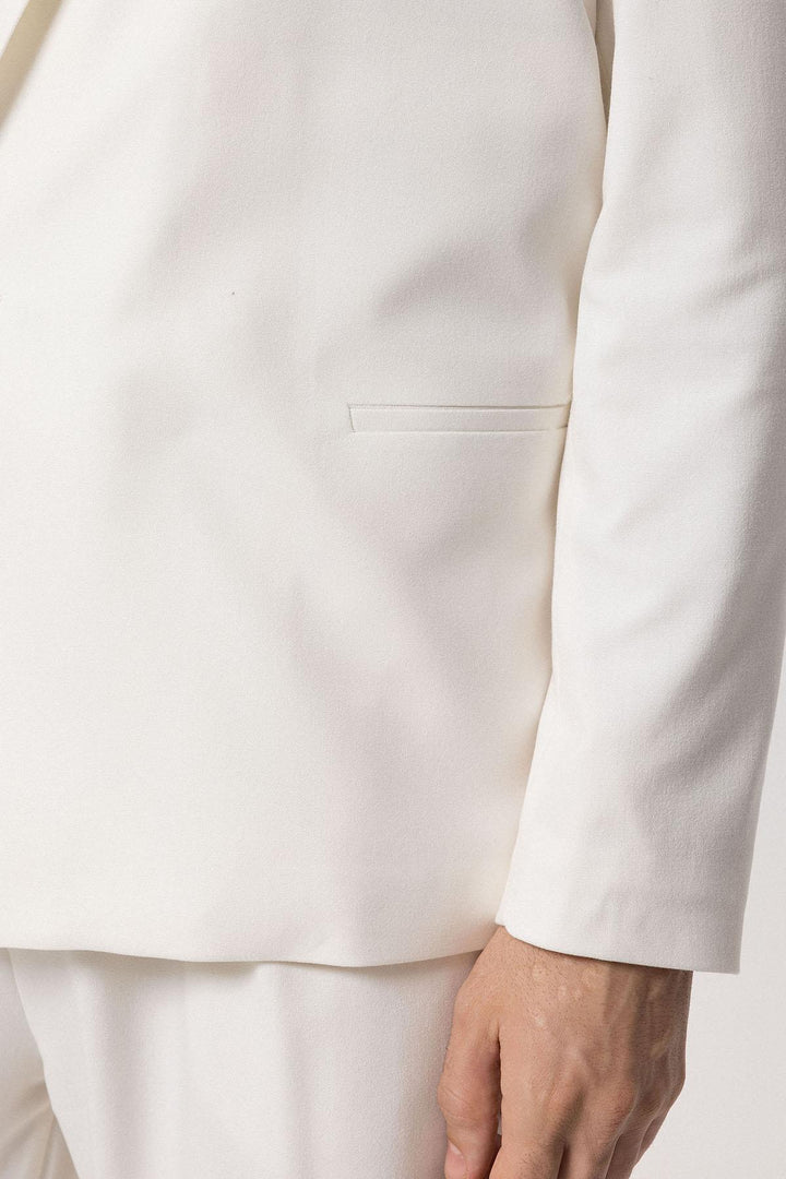 Men's Ecru Single-Button Double-Breasted  Blazer - Wessi