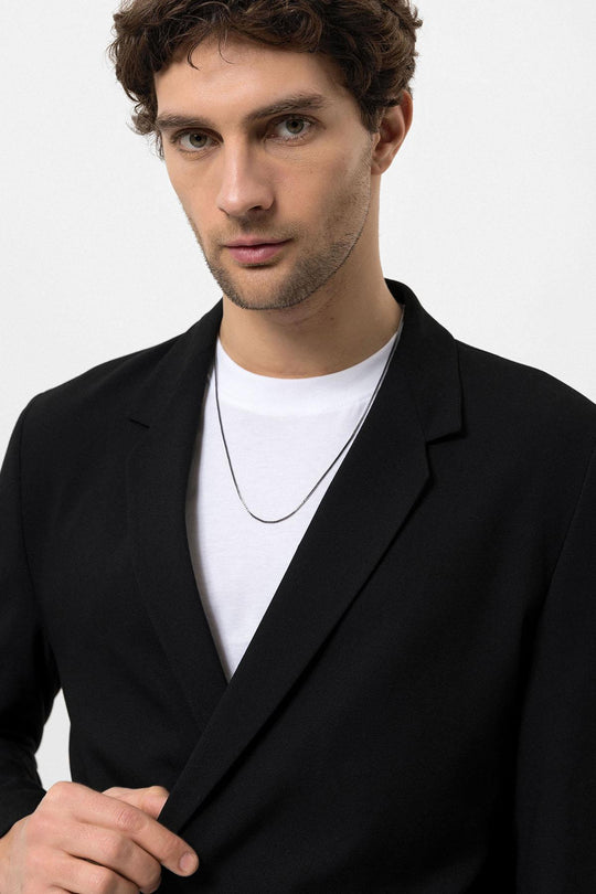 Men's Black Single-Button Double-Breasted  Blazer - Wessi
