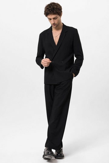 Men's Black Single-Button Double-Breasted  Blazer - Wessi