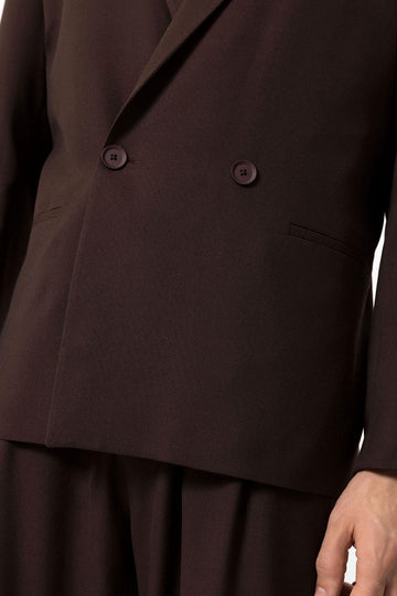 Men's Brown Single-Button Double-Breasted  Blazer - Wessi