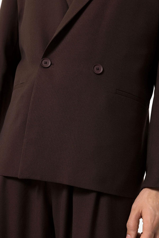 Men's Brown Single-Button Double-Breasted  Blazer - Wessi