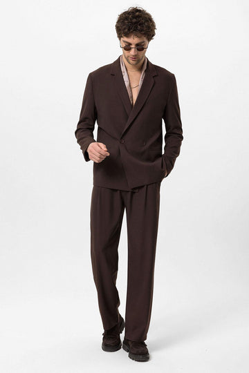 Men's Brown Single-Button Double-Breasted  Blazer - Wessi
