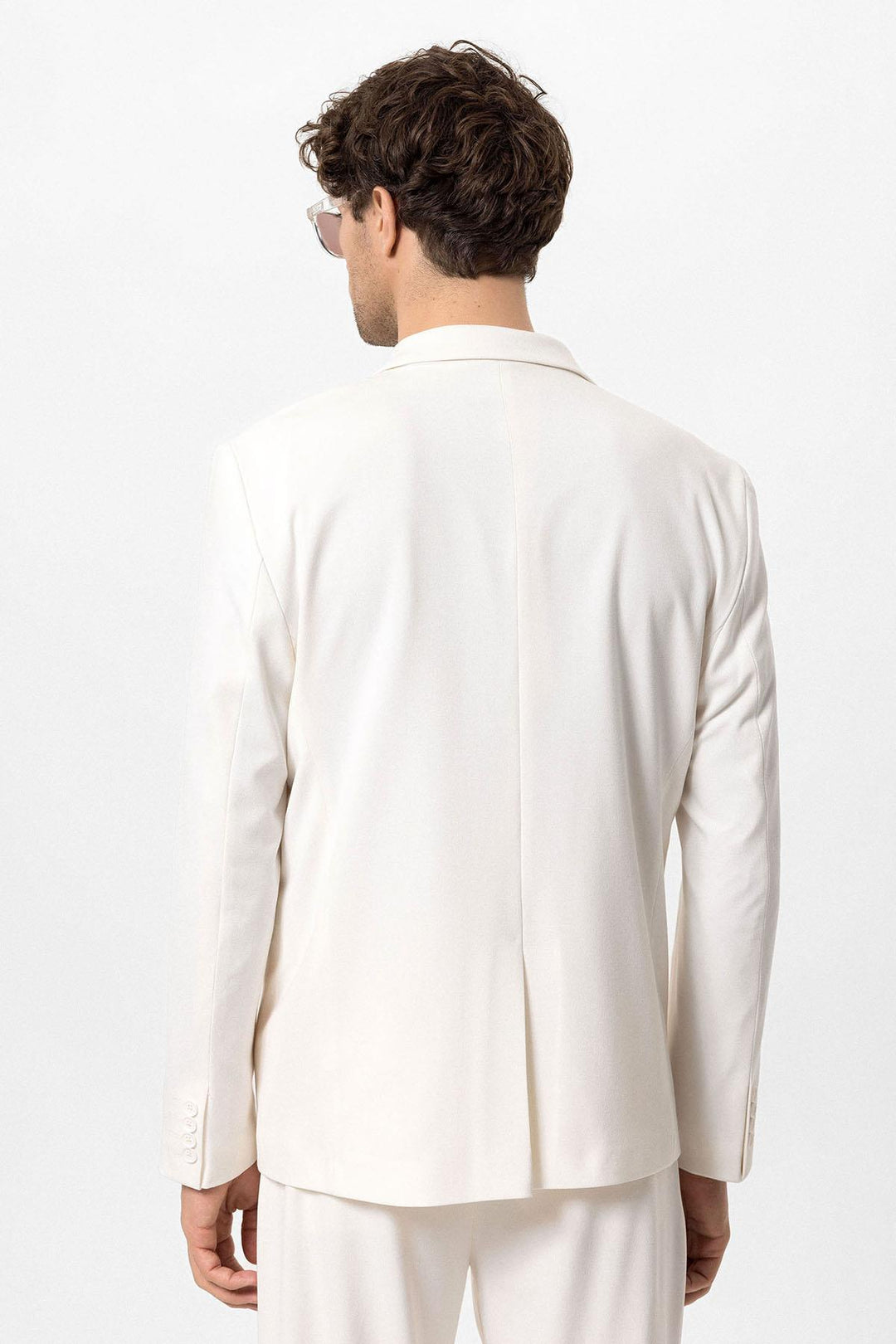 Men's Ecru Single-Button Double-Breasted  Blazer - Wessi