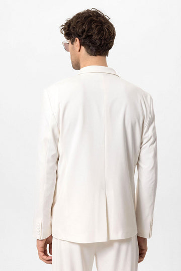 Men's Ecru Single-Button Double-Breasted  Blazer - Wessi