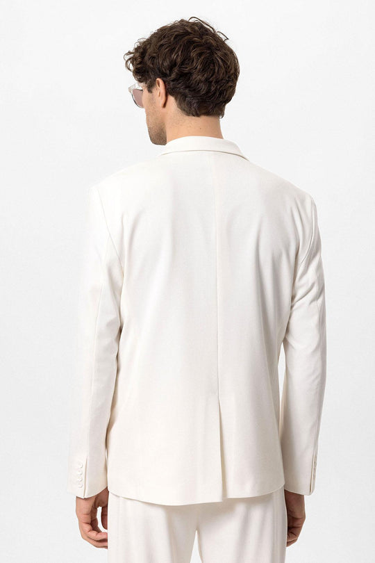 Men's Ecru Single-Button Double-Breasted  Blazer - Wessi