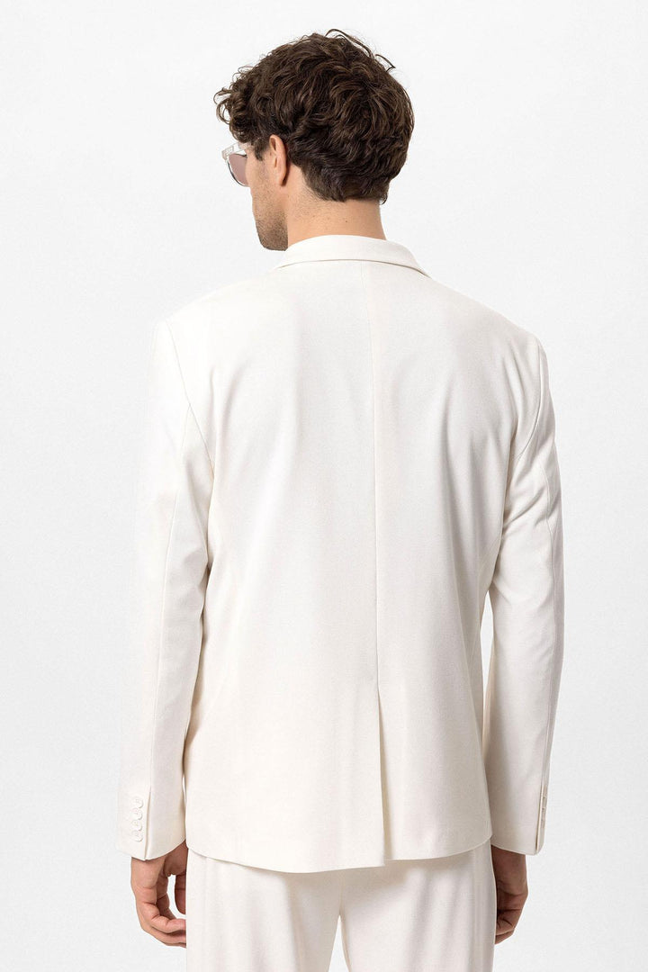Men's Ecru Single-Button Double-Breasted  Blazer - Wessi
