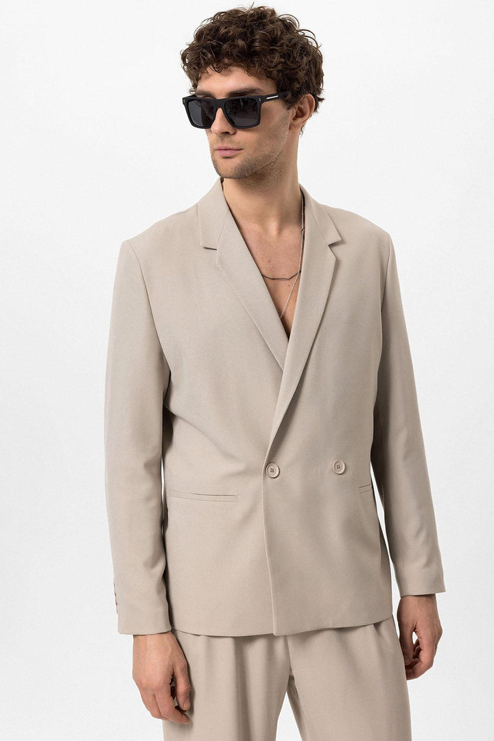 Men's Stone Single-Button Double-Breasted  Blazer - Wessi