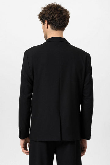 Men's Black Single-Button Double-Breasted  Blazer - Wessi