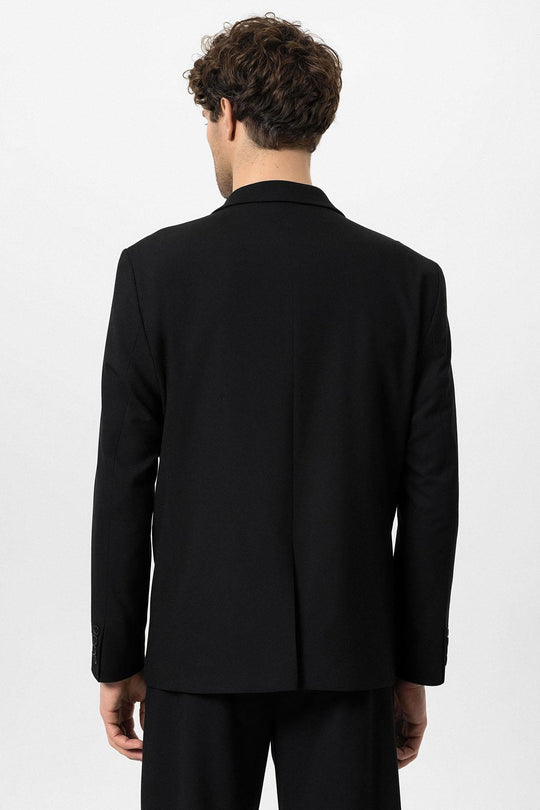 Men's Black Single-Button Double-Breasted  Blazer - Wessi