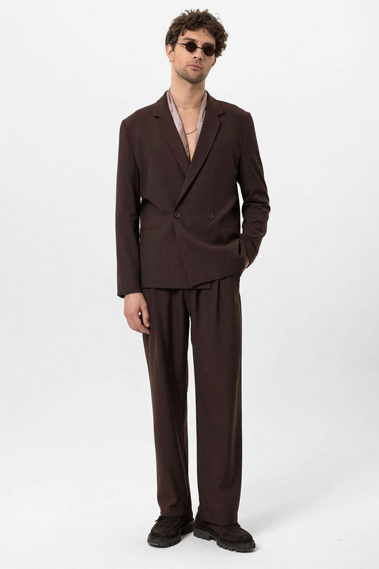 Men's Brown Single-Button Double-Breasted  Blazer - Wessi