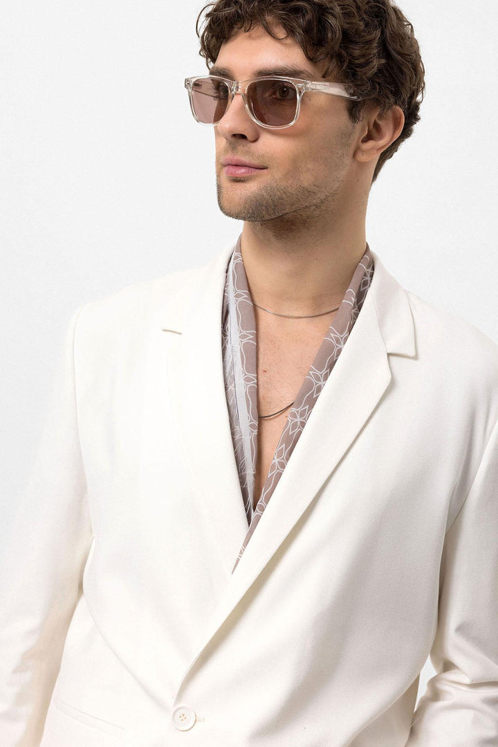 Men's Ecru Single-Button Double-Breasted  Blazer - Wessi