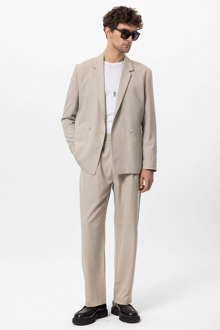 Men's Stone Single-Button Double-Breasted  Blazer - Wessi