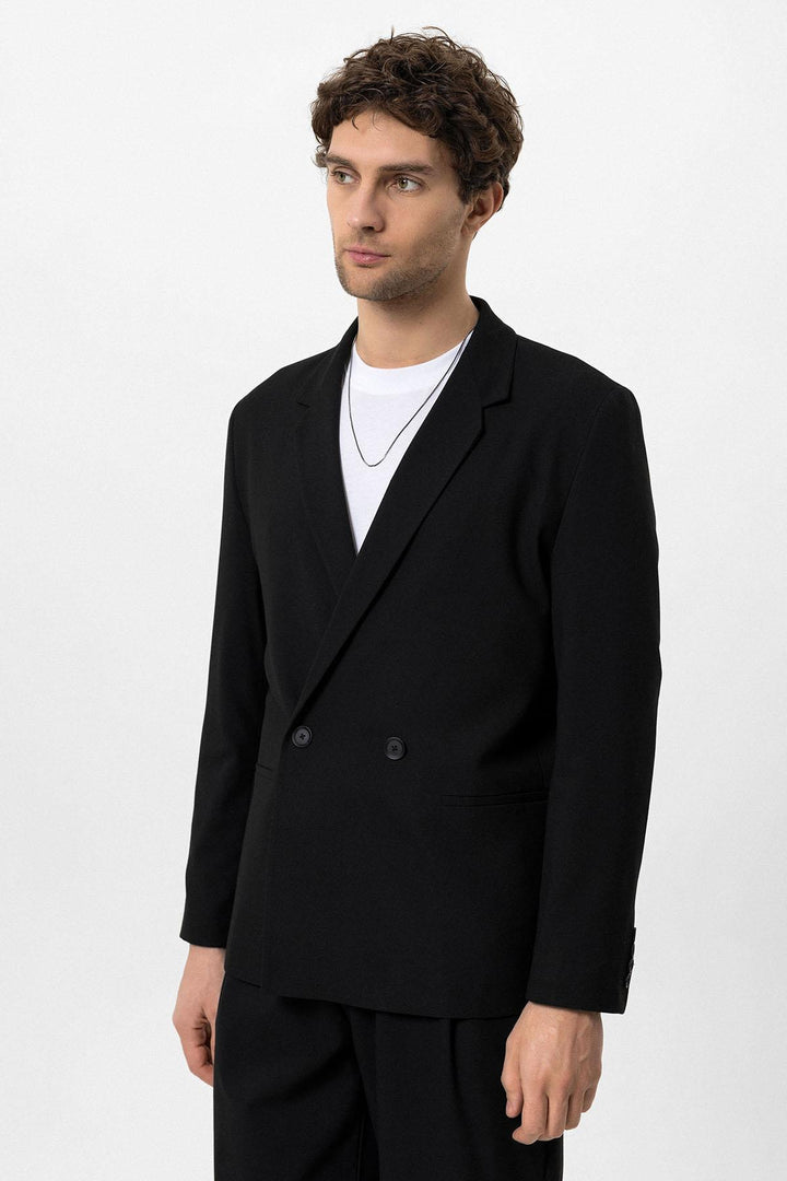 Blazer cruzado de un solo botón negro para hombre - Wessi