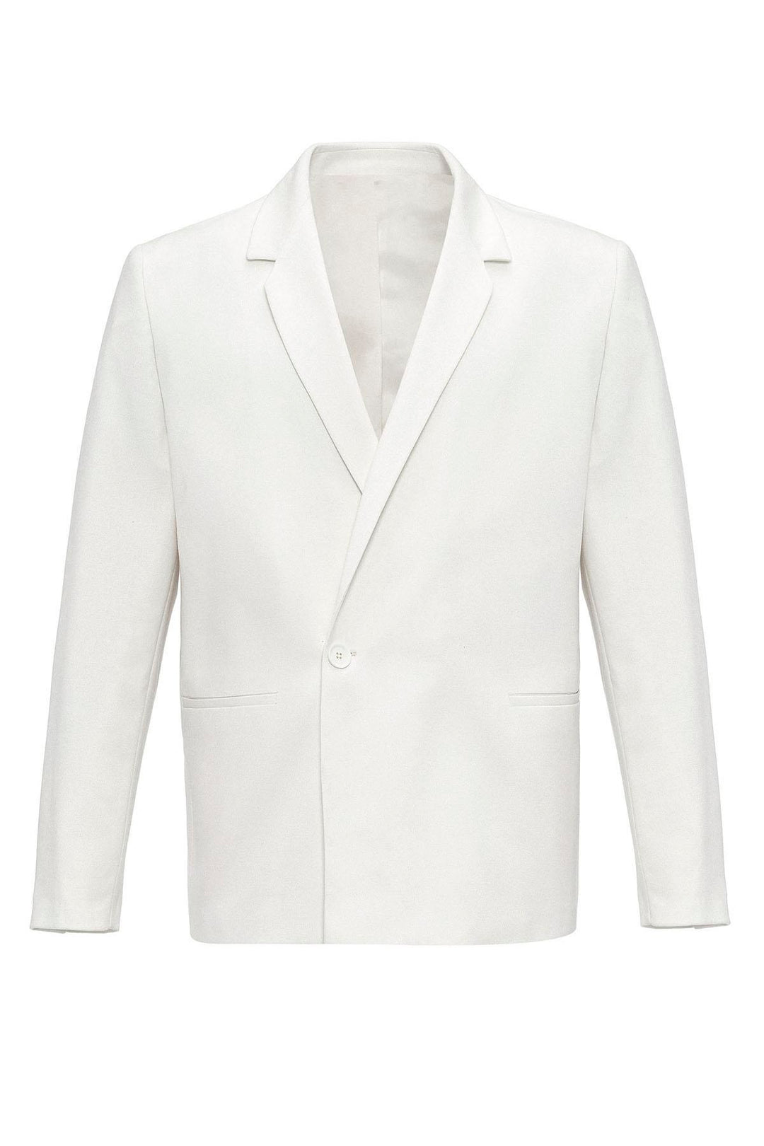 Men's Ecru Single-Button Double-Breasted  Blazer - Wessi