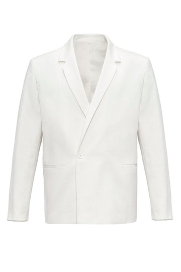 Men's Ecru Single-Button Double-Breasted  Blazer - Wessi