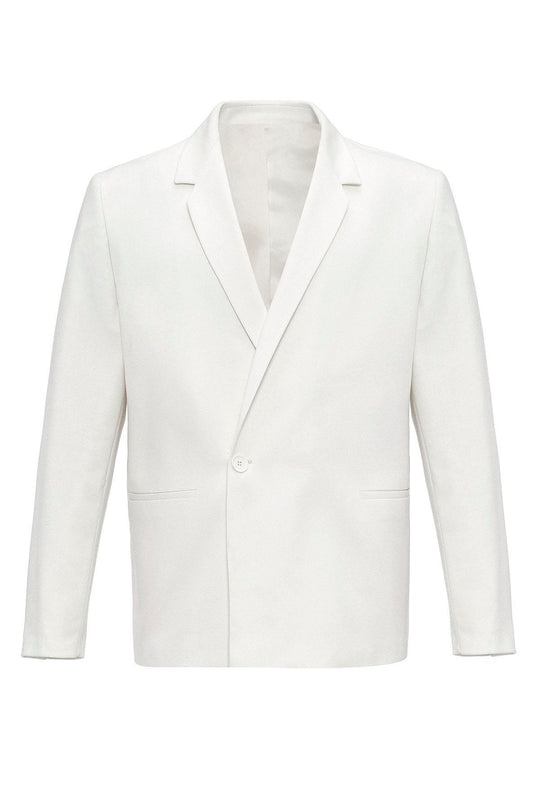 Men's Ecru Single-Button Double-Breasted  Blazer - Wessi