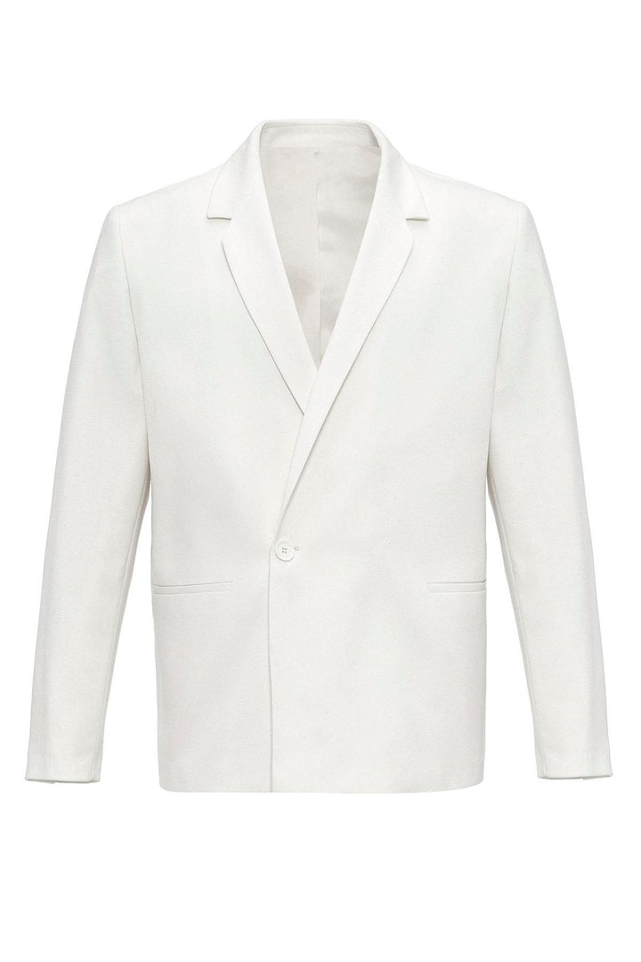 Men's Ecru Single-Button Double-Breasted  Blazer - Wessi