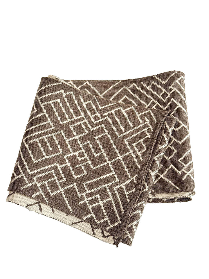 Beige Double-Breasted Suit, White Shirt, Tie, and Brown Scarf Combination - Classic and Modern Harmony - Wessi