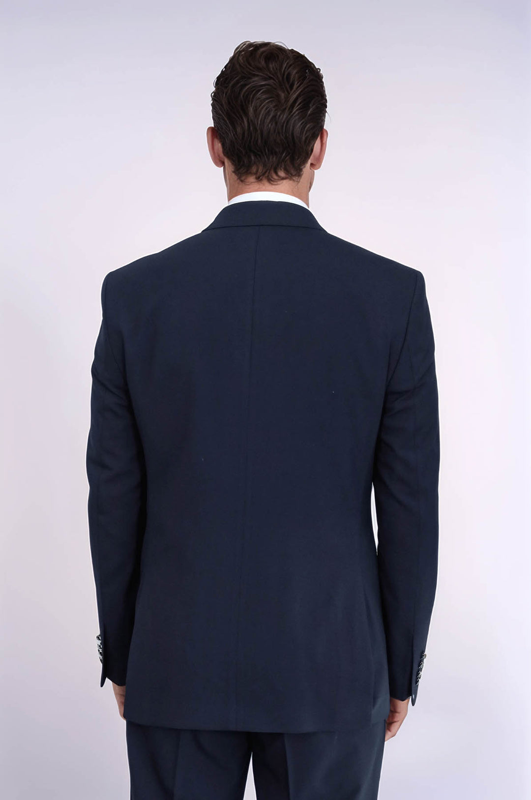 Slim Fit Double-Breasted Navy Men’s Suit with Silver-Tone Metal Buttons – Wessi