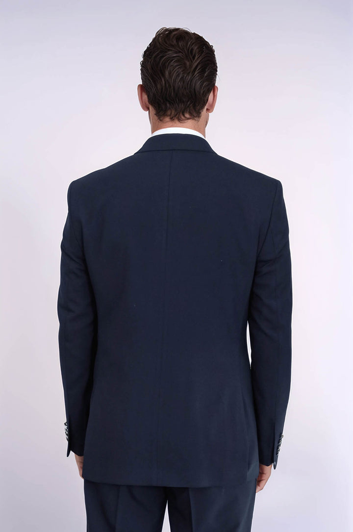 Slim Fit Double-Breasted Navy Men’s Suit with Silver-Tone Metal Buttons – Wessi