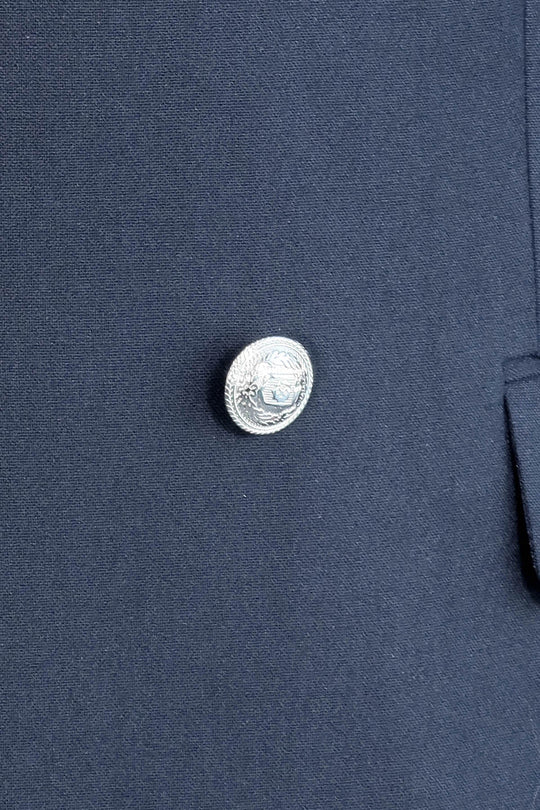 Modern Fit Double-Breasted Navy Men’s Suit with Silver-Tone Metal Buttons – Wessi