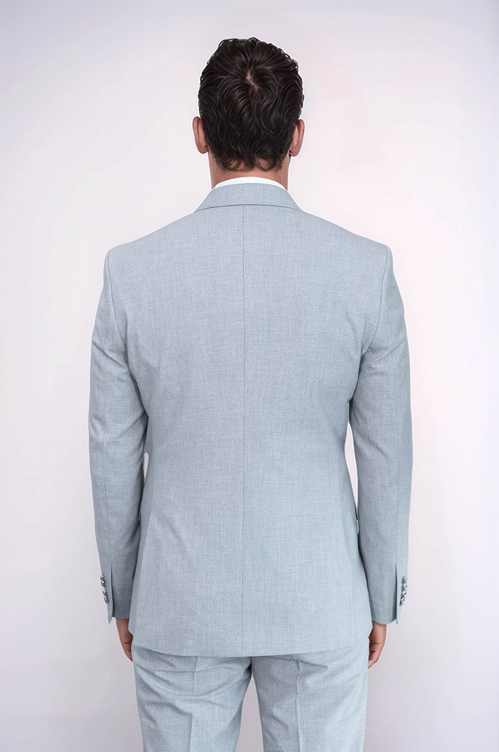 Slim Fit Double-Breasted Grey Men’s Suit with Silver-Tone Metal Buttons – Wessi