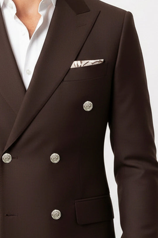 Modern Fit Double-Breasted Brown Men's Suit with Silver-Tone Buttons – Wessi