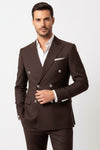Modern Fit Double-Breasted Brown Men's Suit with Silver-Tone Buttons – Wessi