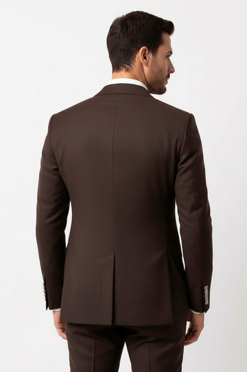 Modern Fit Double-Breasted Brown Men's Suit with Silver-Tone Buttons – Wessi