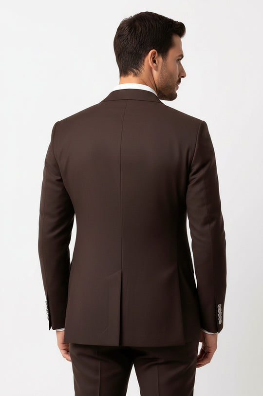 Modern Fit Double-Breasted Brown Men's Suit with Silver-Tone Buttons – Wessi