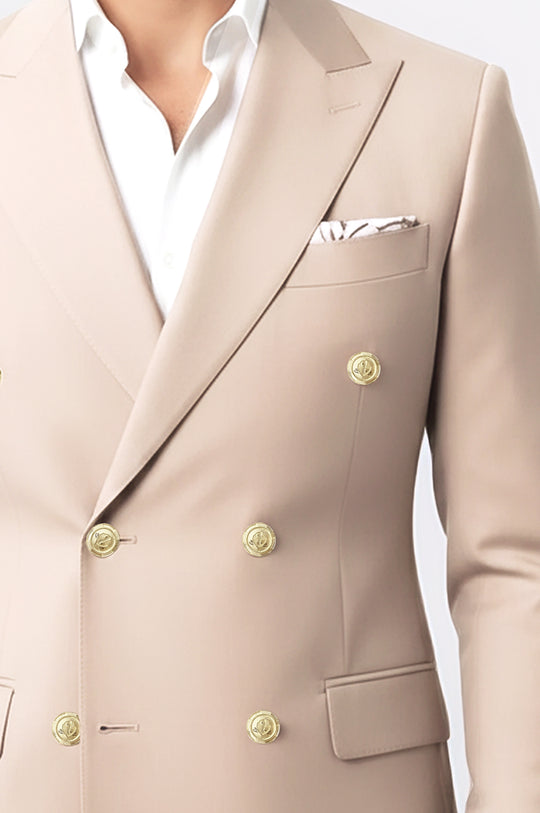 Modern Fit Double-Breasted Beige Men's Suit with Silver-Tone Buttons – Wessi