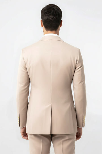 Modern Fit Double-Breasted Beige Men's Suit with Silver-Tone Buttons – Wessi
