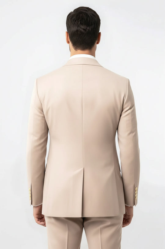 Modern Fit Double-Breasted Beige Men's Suit with Silver-Tone Buttons – Wessi
