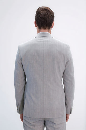 Pinstripe Double-Breasted Light Grey Men's Suit with Silver Buttons – Wessi