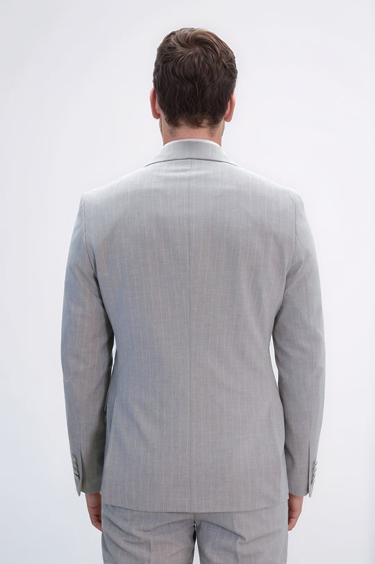 Pinstripe Double-Breasted Light Grey Men's Suit with Silver Buttons – Wessi