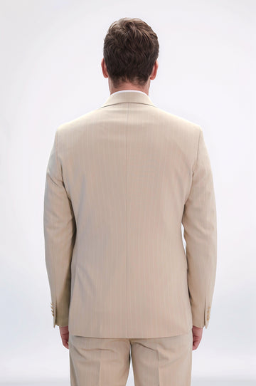 Pinstripe Double-Breasted Cream Men's Suit with Silver Buttons – Wessi