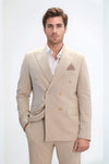 Pinstripe Double-Breasted Cream Men's Suit with Silver Buttons – Wessi
