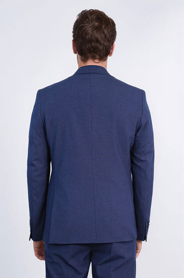 Navy Blue Slim Fit Two-Button Linen-Look Men's Suit – Wessi