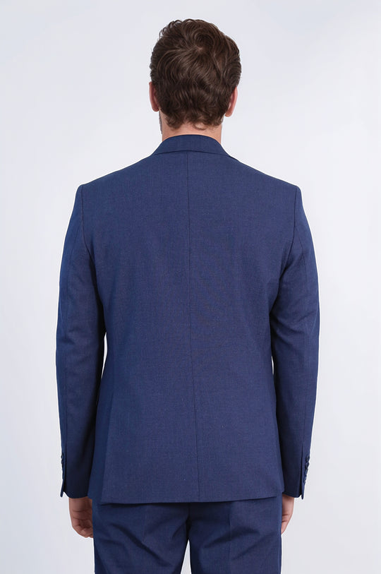 Navy Blue Slim Fit Two-Button Linen-Look Men's Suit – Wessi
