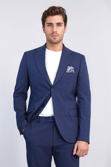 Navy Blue Slim Fit Two-Button Linen-Look Men's Suit – Wessi